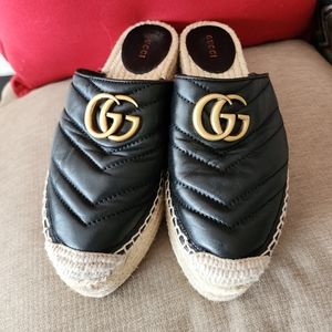 Gucci GG Pilar 50 Raffia and Leather Espadrilles